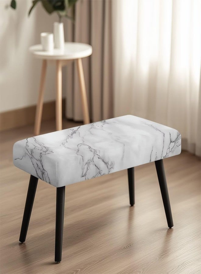 Tnasranmo Marble Bench Cushion Cover Ottoman Cover Rectangle Stretch Slipcover Stretch Storage Ottoman Bench Slipcover for Living Room, Bedroom, Kitchen Removable White - Image 3